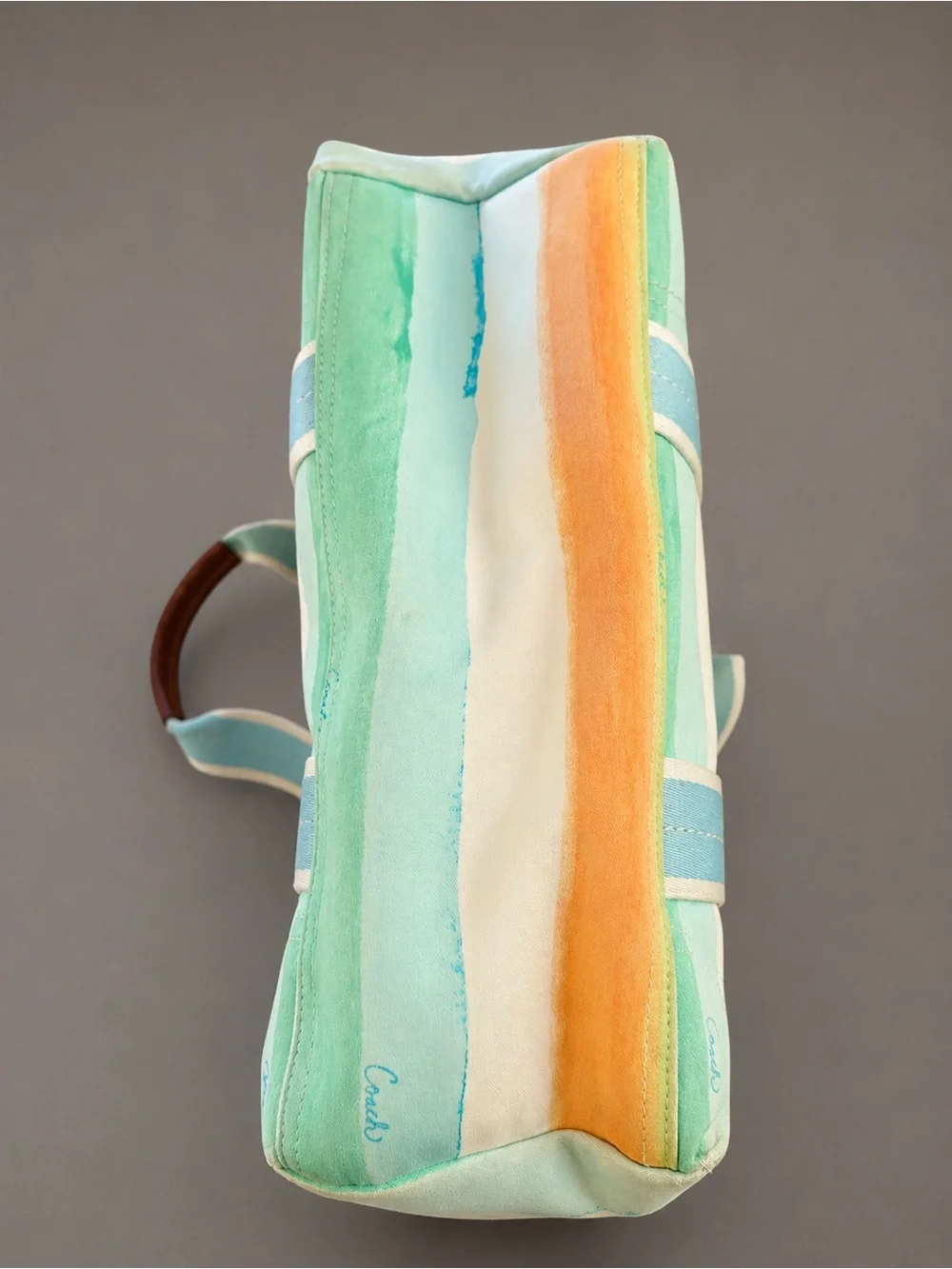 Coach Pastel Striped Canvas Tote Bag – Multicolor Watercolor Print 13”x10”